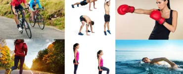 Mincir avec du sport : image, photo montage avec plusieurs sports : coures à pieds, natation, boxe, HIIT.