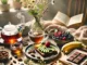 Alimentation détente : Image, photo affichant une sélection d'aliments relaxants dans un cadre chaleureux, avocat, chocolat, tasse de tisane…