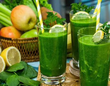 Boissons détox : image, photo de 3 verres de boisson détox, citron-menthe, pomme-persil