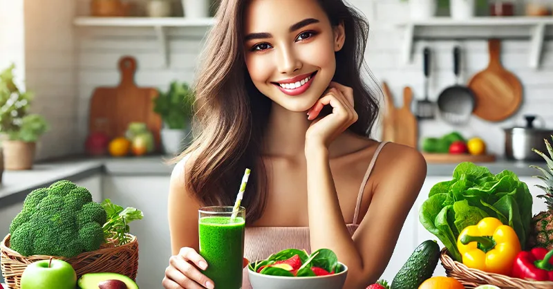 Image, photo, visuel illustrant l'effet bénéfique d'une alimentation saine sur la beauté de la peau.