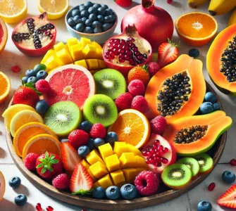 Fruits pour renforcer le système immunitaire : image, photo représentant un plateau coloré de fruits frais.